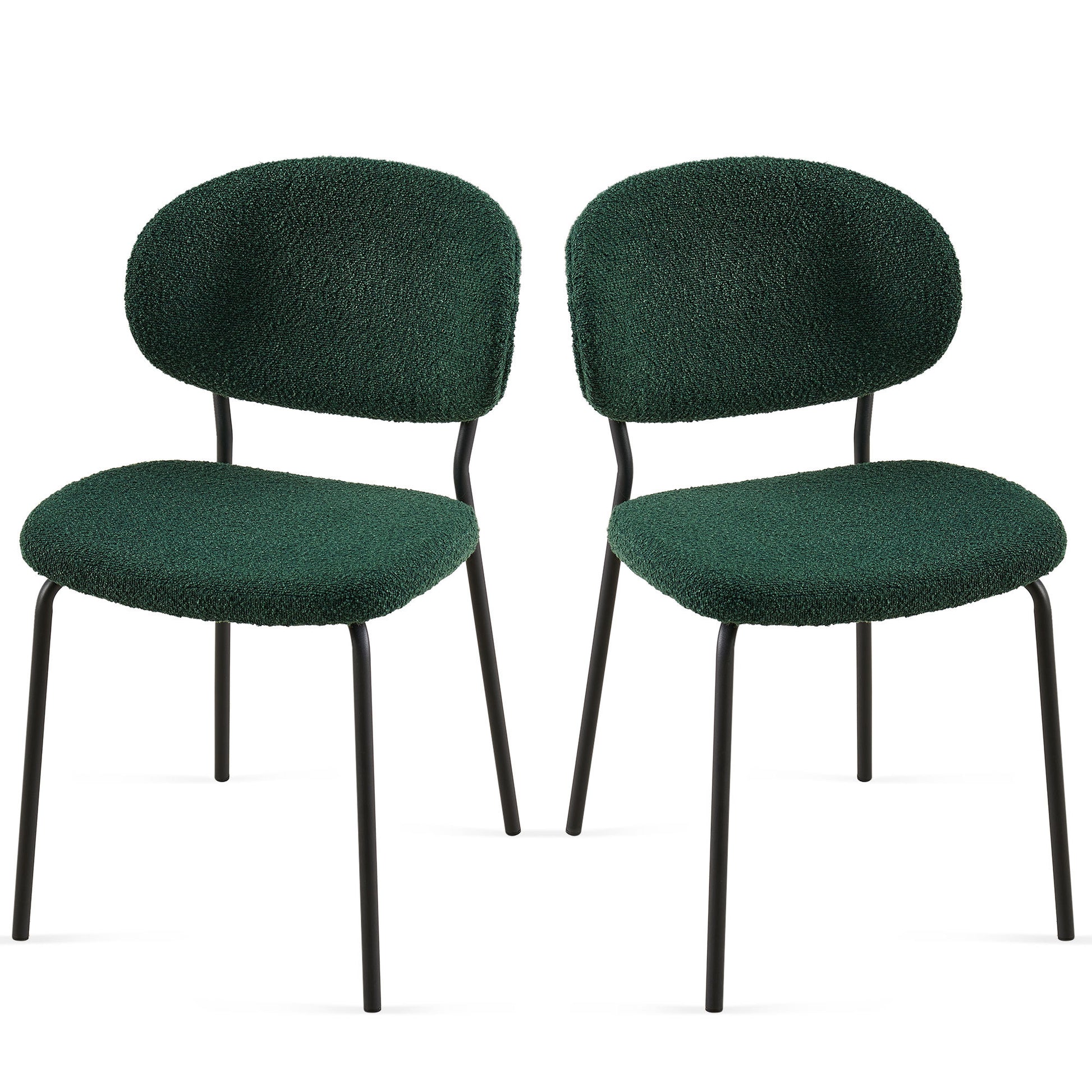 Indra Dark Green Boucle Fabric Dining Chairs Set of 2