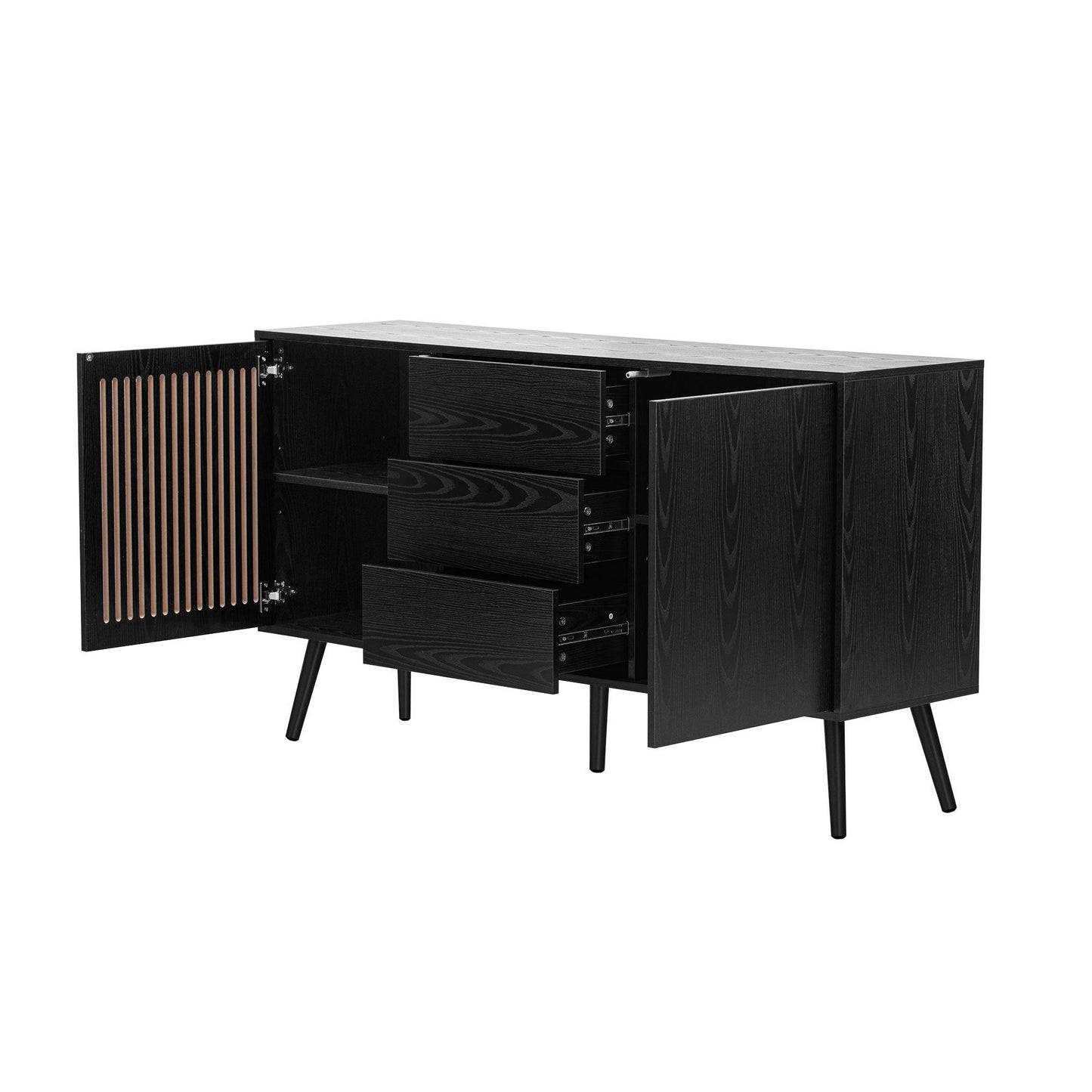 Lachlan Mid-Century Modern Cabinet with 2-Doors & 3-Drawers, Black