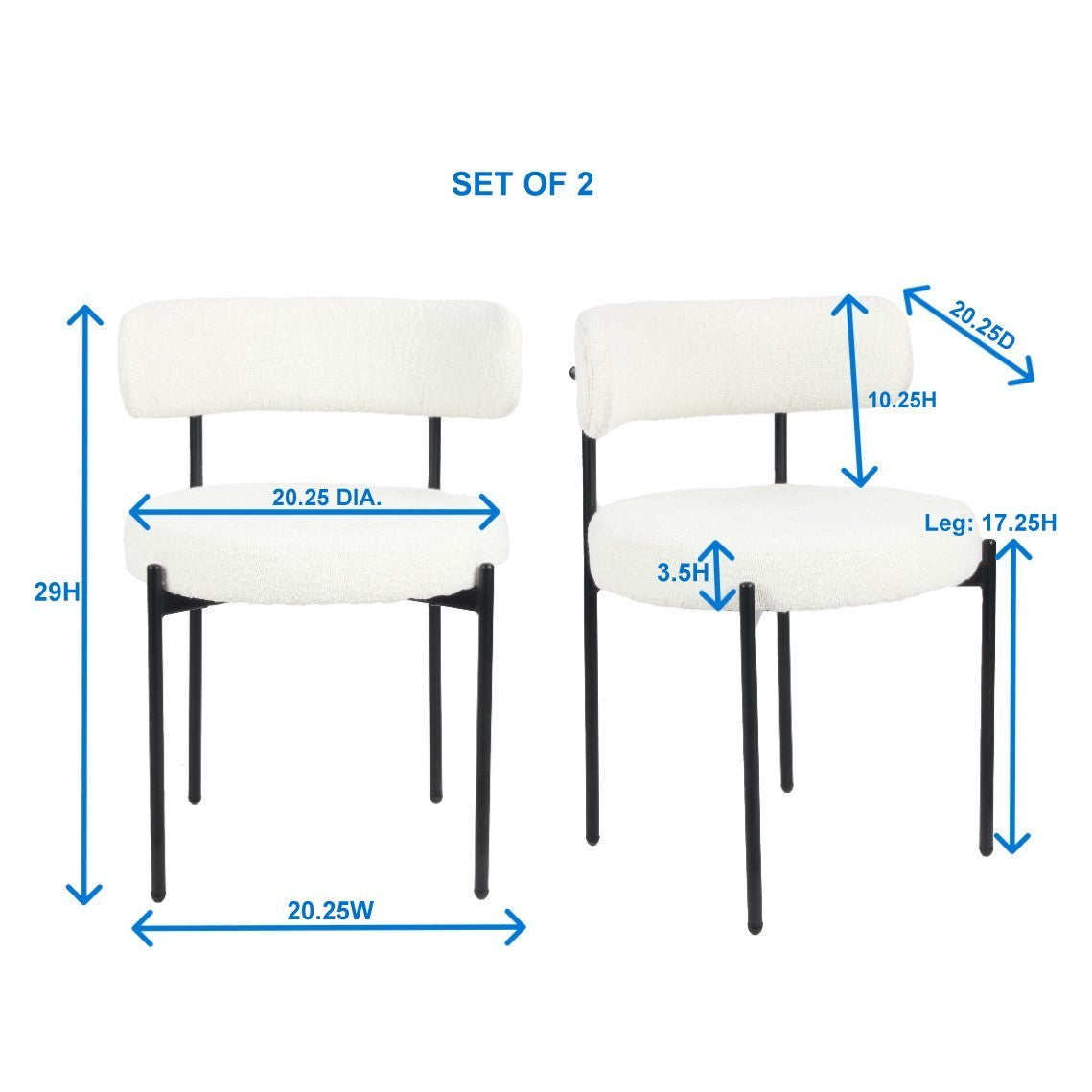 Burbank Modern Round Boucle Dining Chairs, Set of 2, White 840155210813