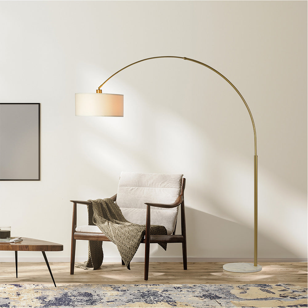 Ambient Arch Gold Brass Floor Lamp with Large Linen Shade