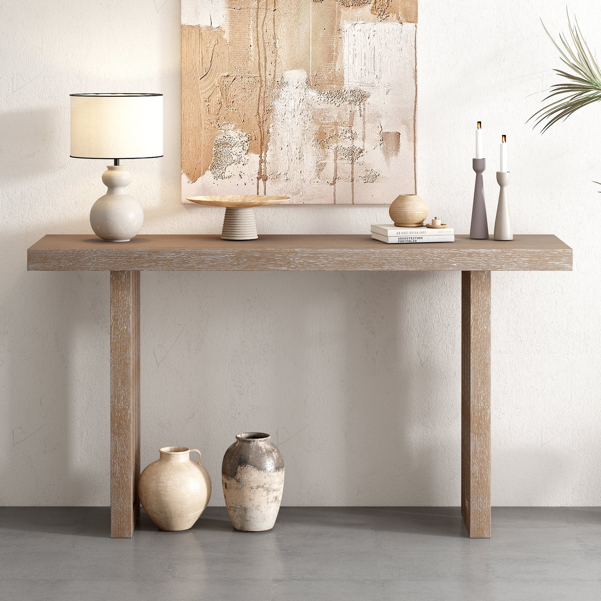 Luna Carved Leg Console Table, Natural