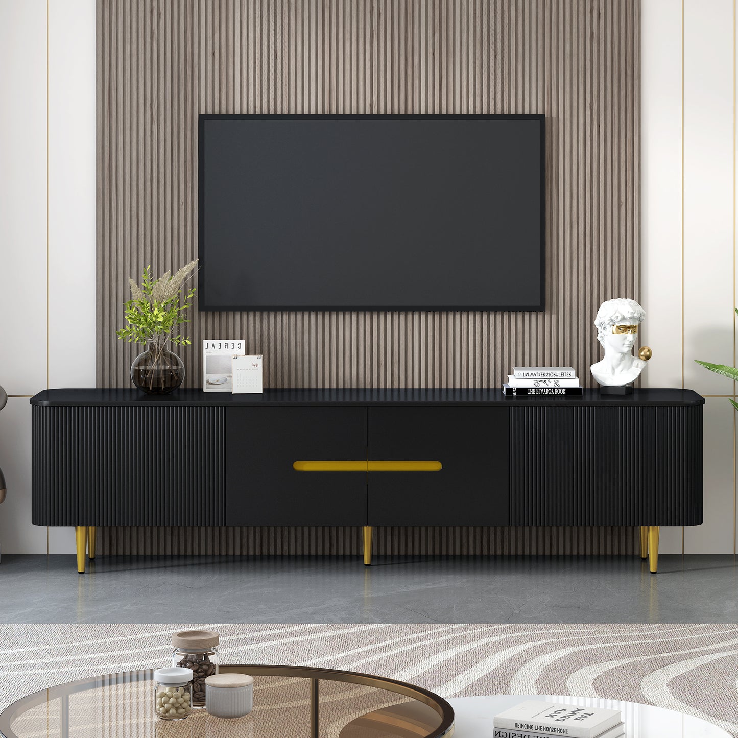 Bramwell 78' Modern Minimalist TV Console, Black