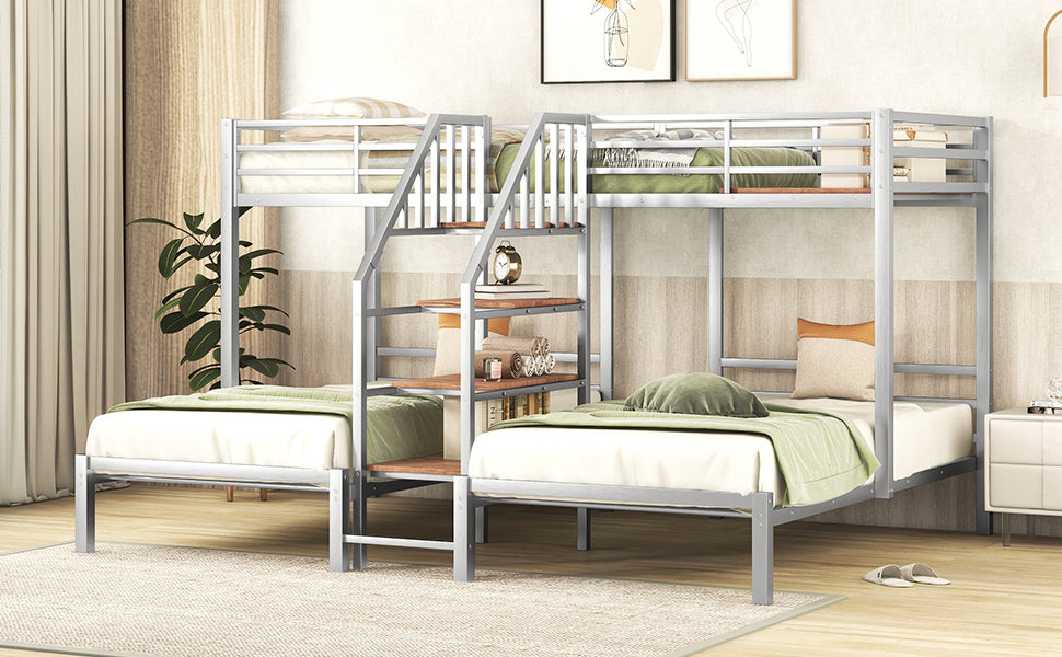 Adams Triple Metal Twin Bunk Bed, Silver