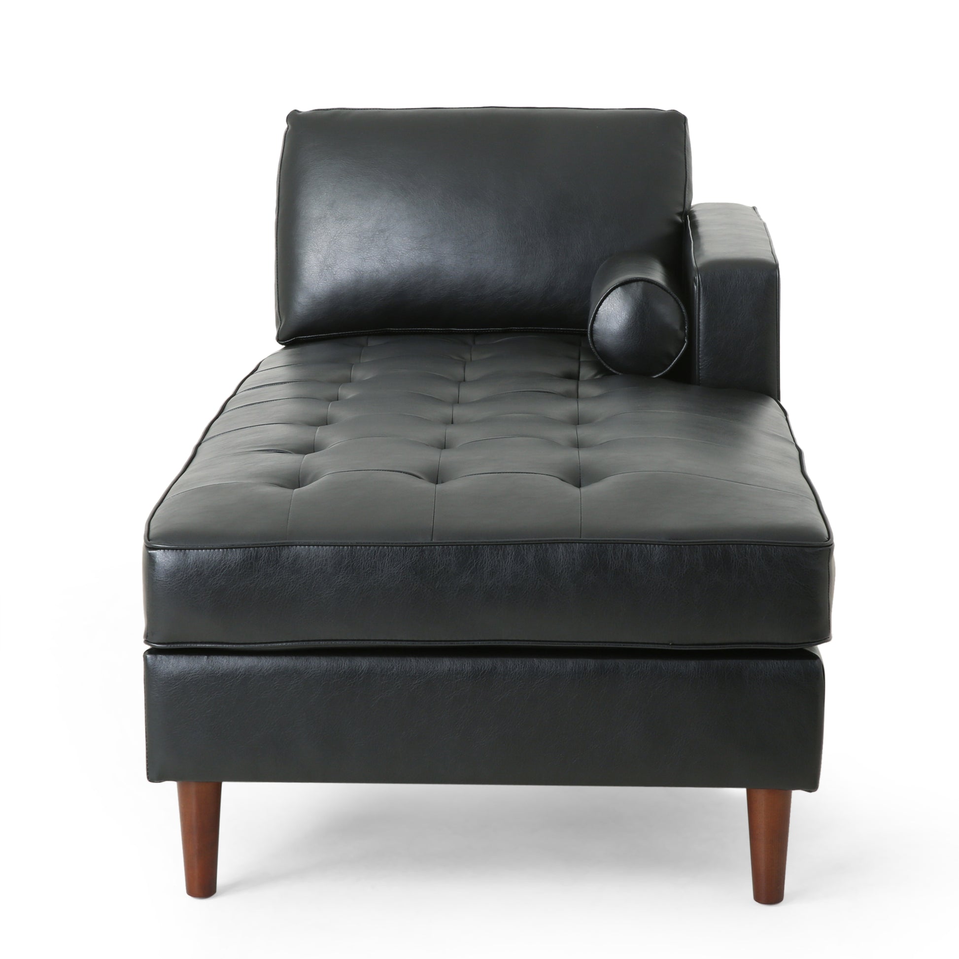 Pearl Modern PU Leather Chaise Lounge with Peg Legs, Black