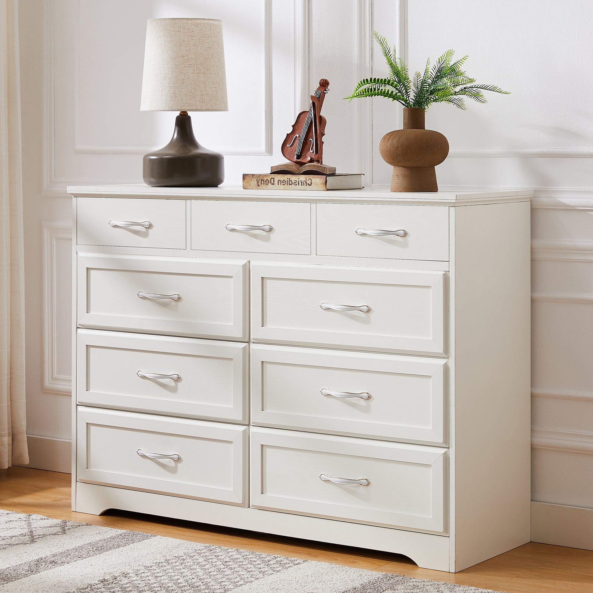 Brant Transitional 9-Drawer White Dresser, White