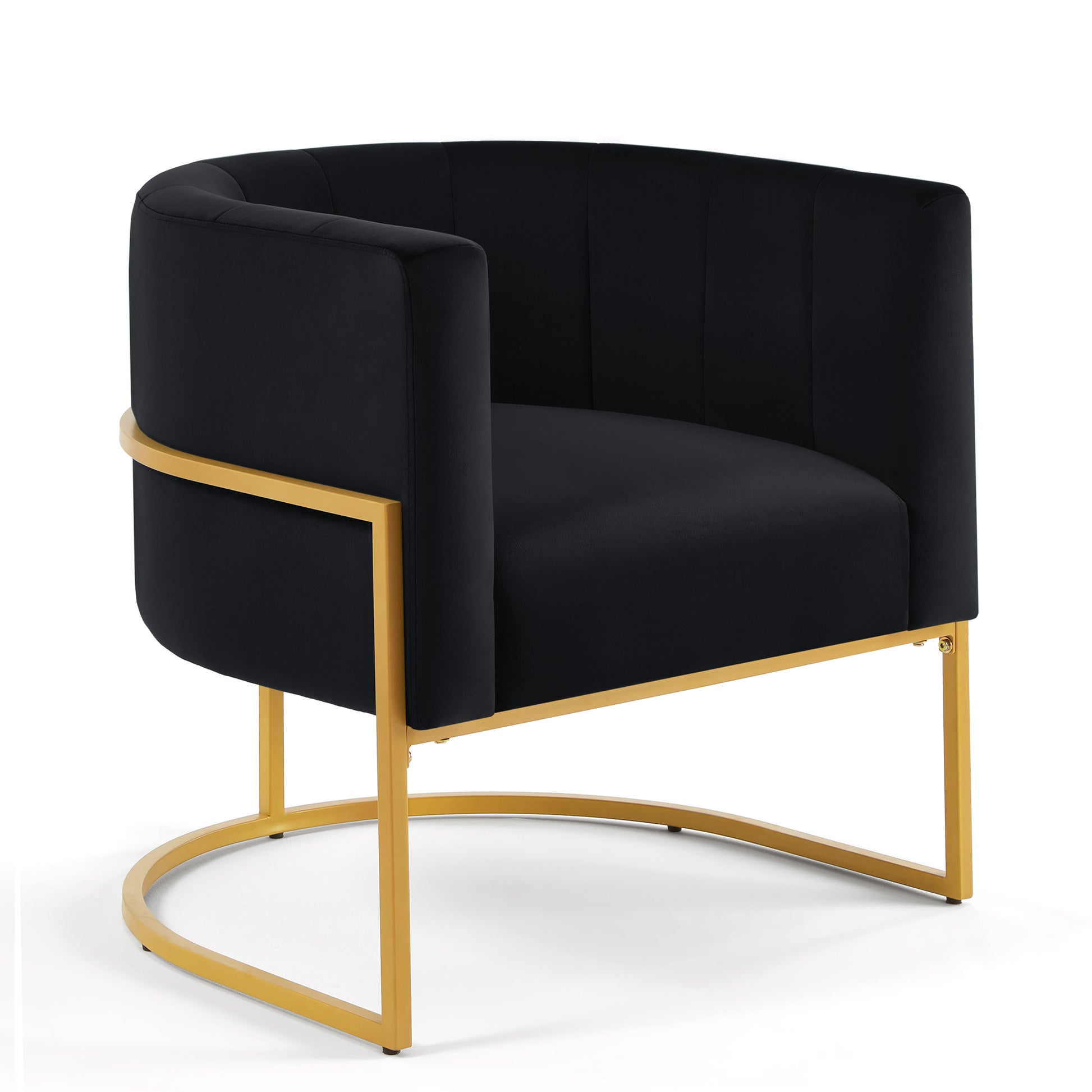 Fern Black Upholstered Velvet Accent Chair with Golden Metal Stand and Curved Backrest