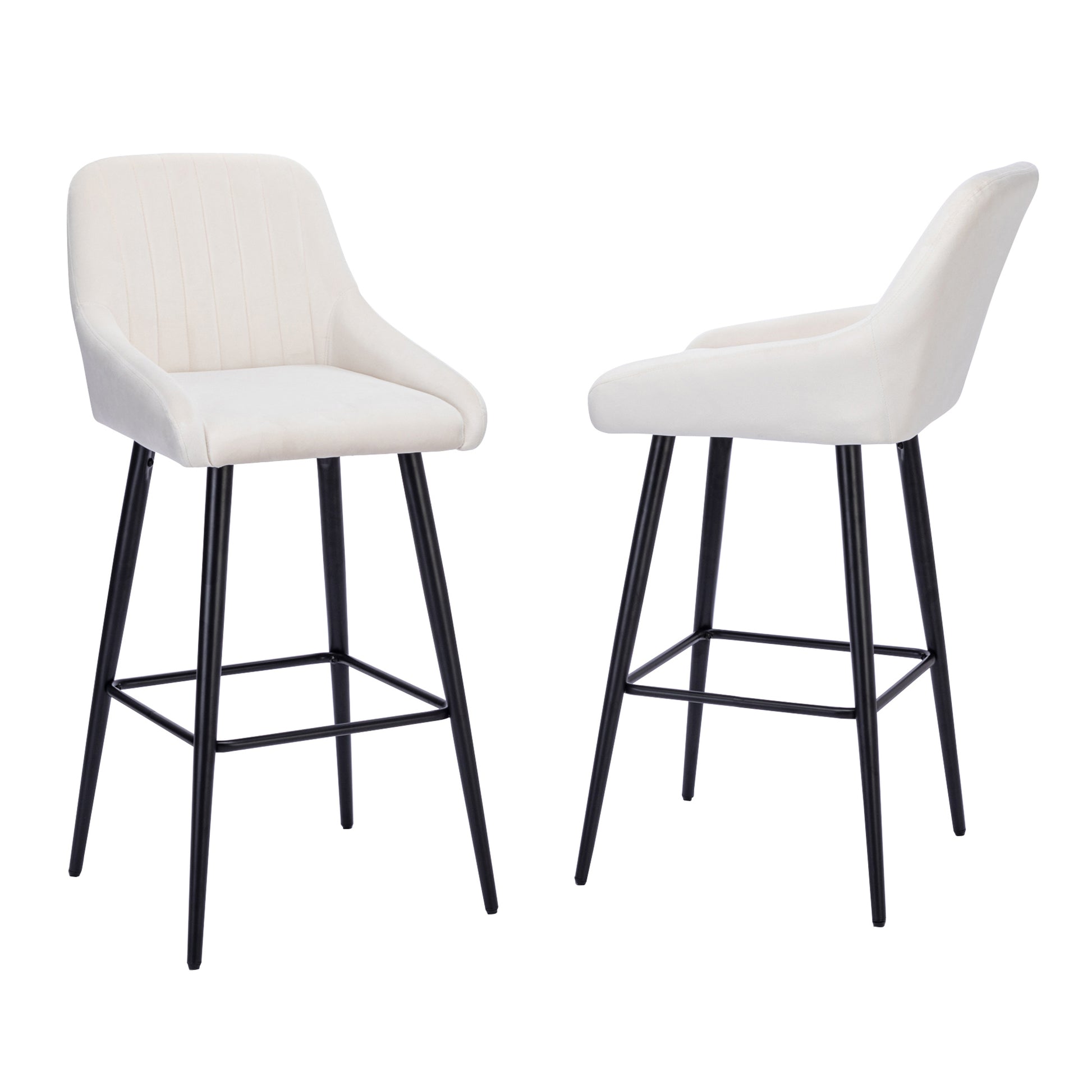 Baily Elegant Velvet Bar Stools with Black Legs Set of 2 , White