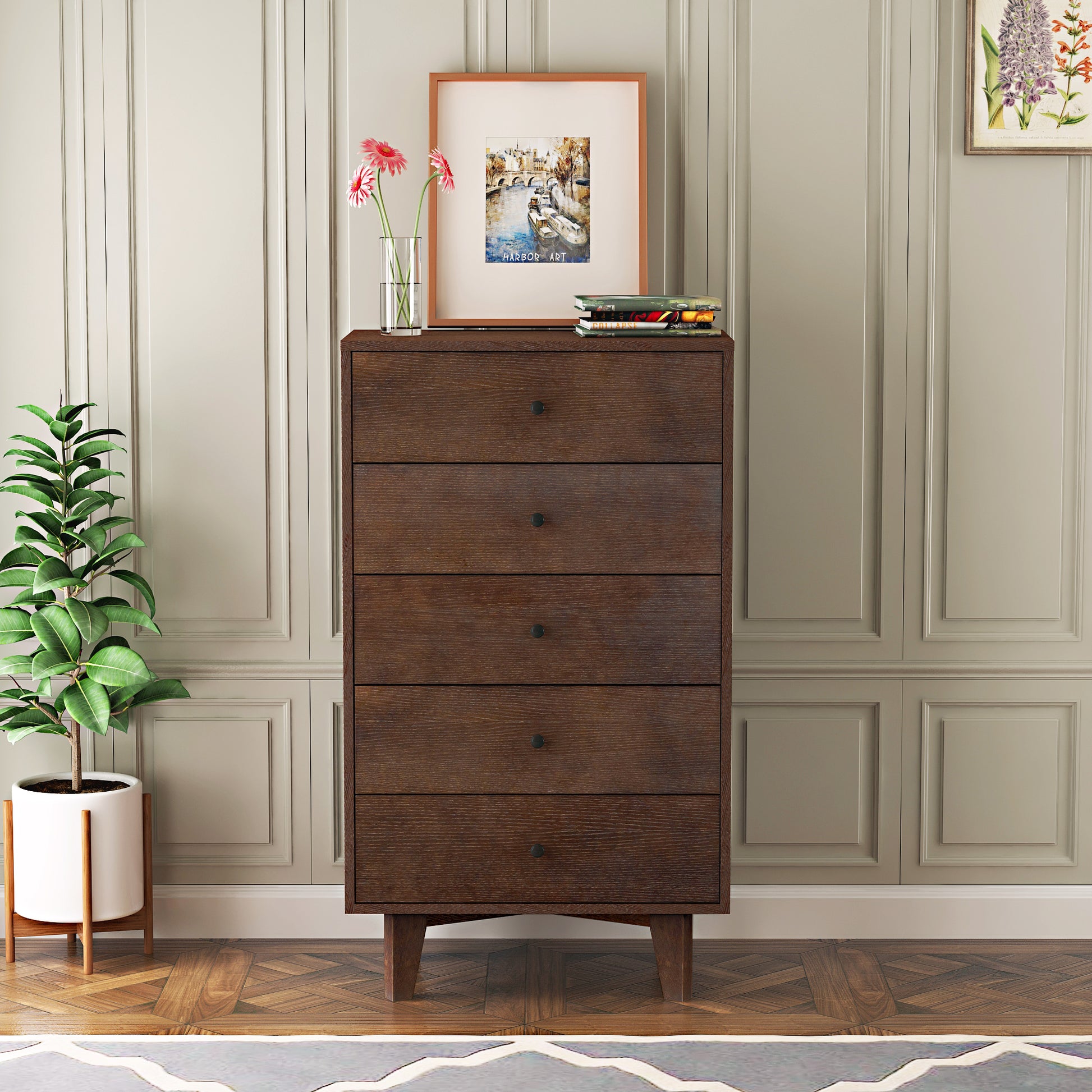 Indie Mid-Century Modern 5-Drawer Chest, Auburn