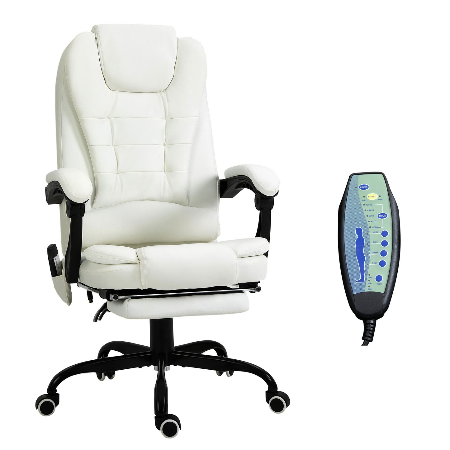 Rhoswen PU Leather Office Chair with Massage, White