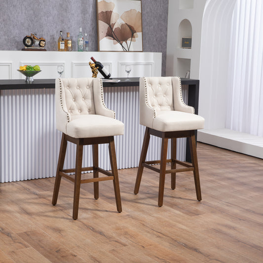 Coolmore Classic Design 360-Degree Swivel Bar Stools with Solid Wood Legs and Footrest Set of 2 Beige