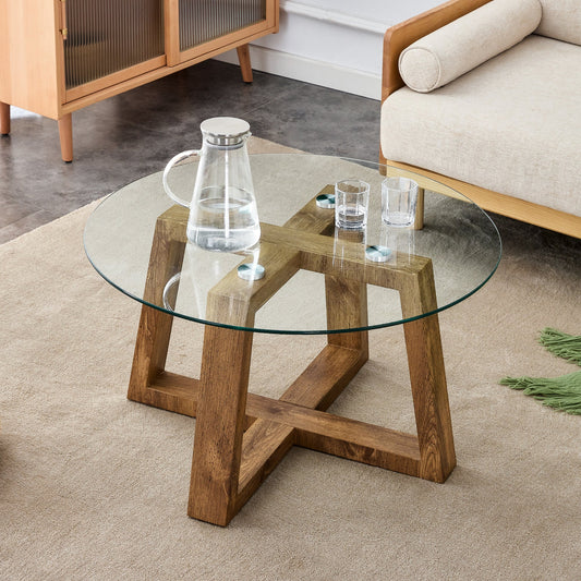 Ashlyn Mid-Century Modern Glass Top Coffee Table - Brown & Glass