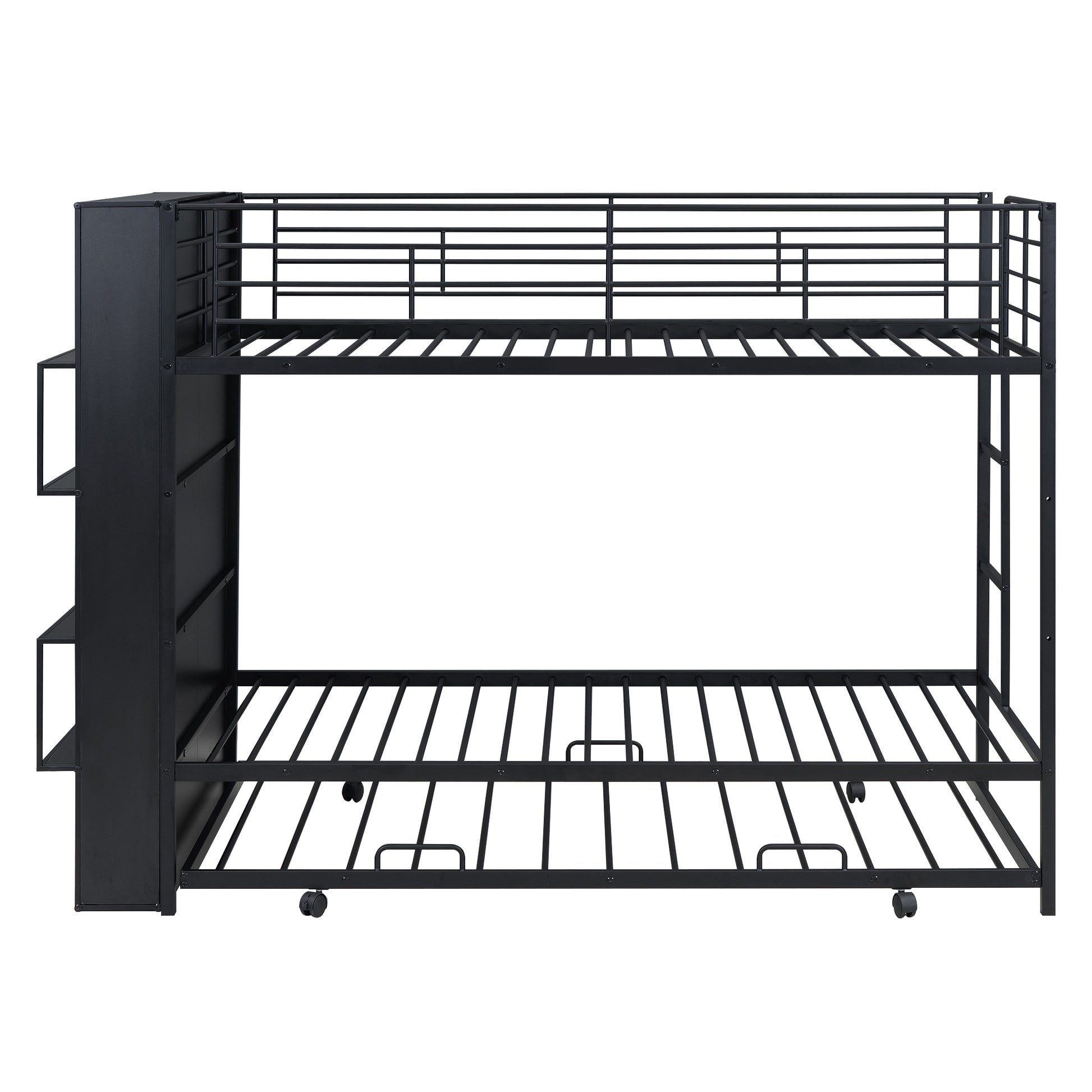 Lauren Twin Bunk Bed with Trundle & Bookcase, Black