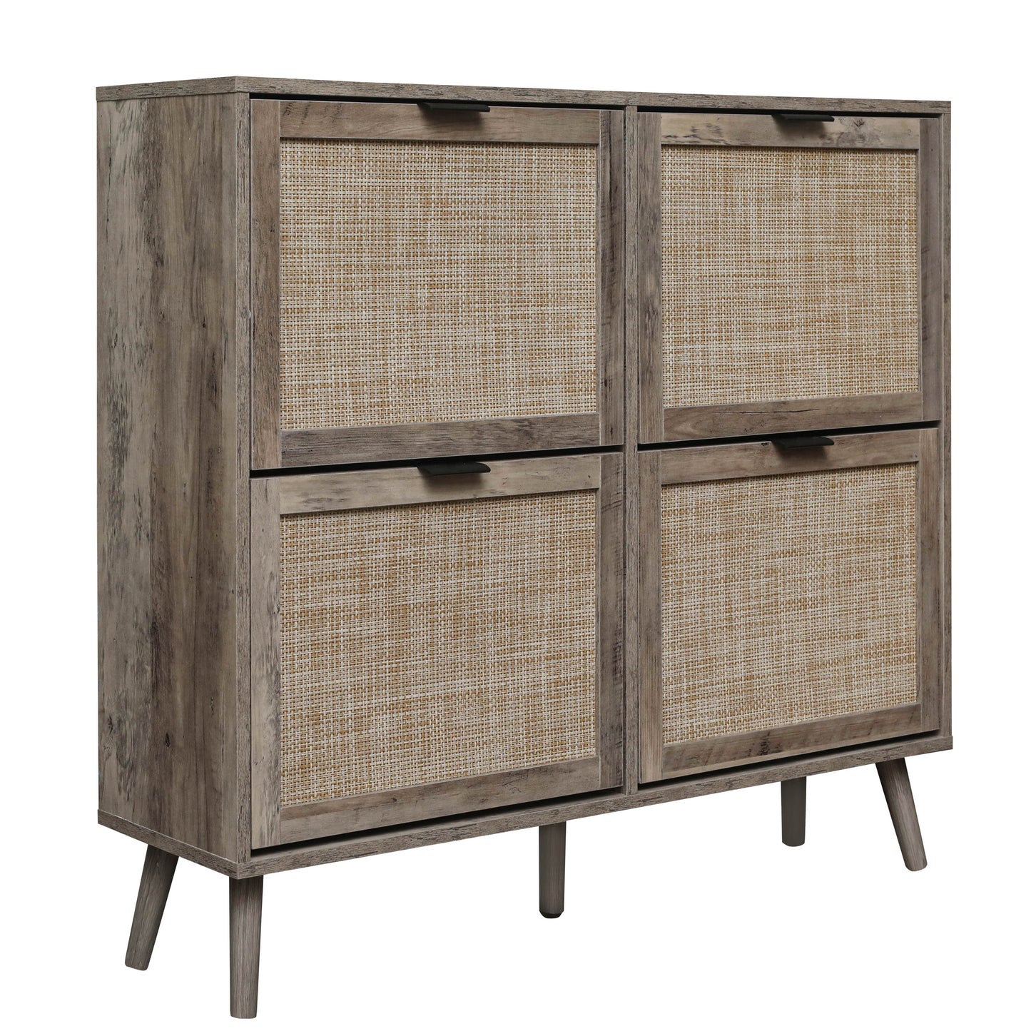 Ione Modern Shoe Cabinet with Engineered Rattan Doors, Gray