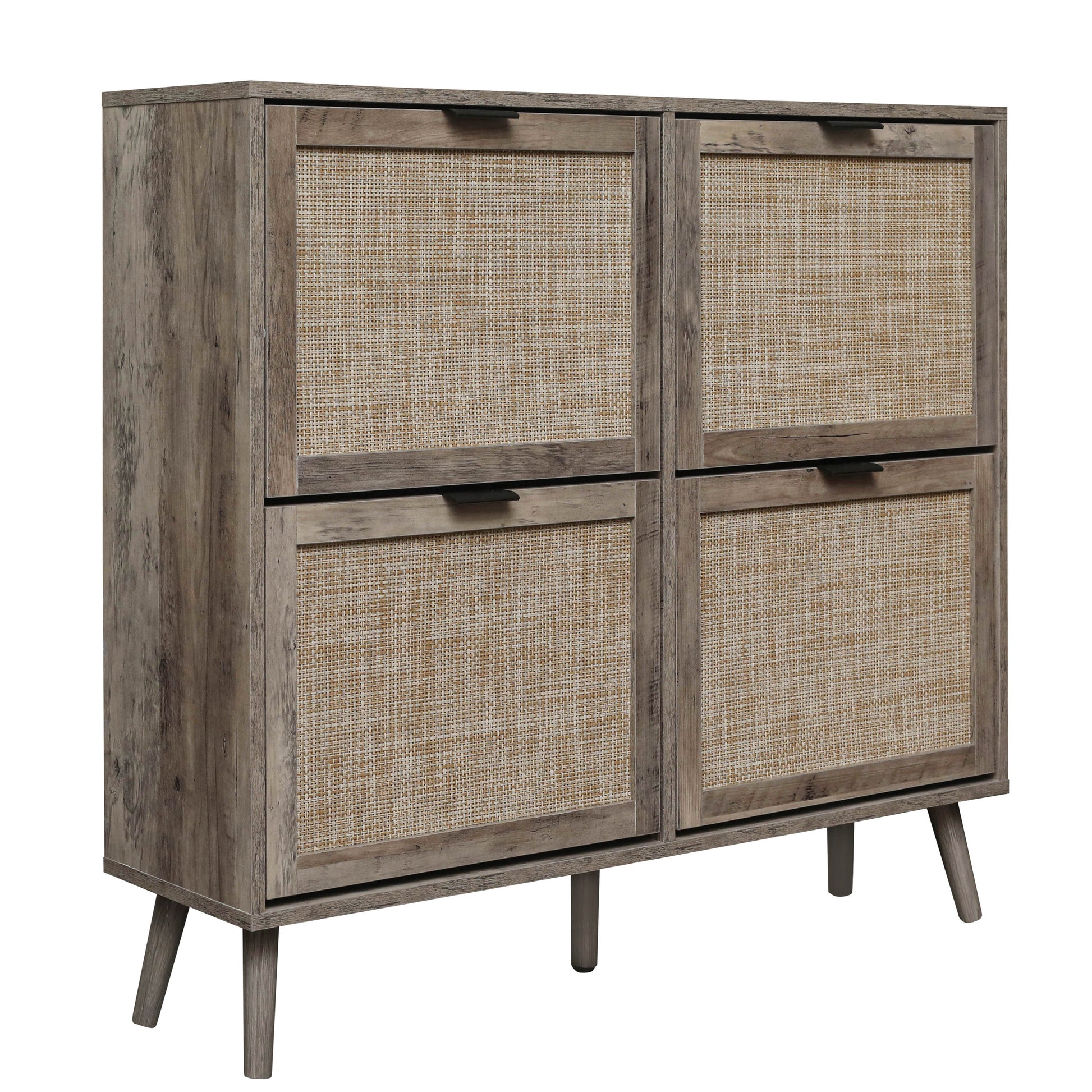 Ione Modern Shoe Cabinet with Engineered Rattan Doors, Gray