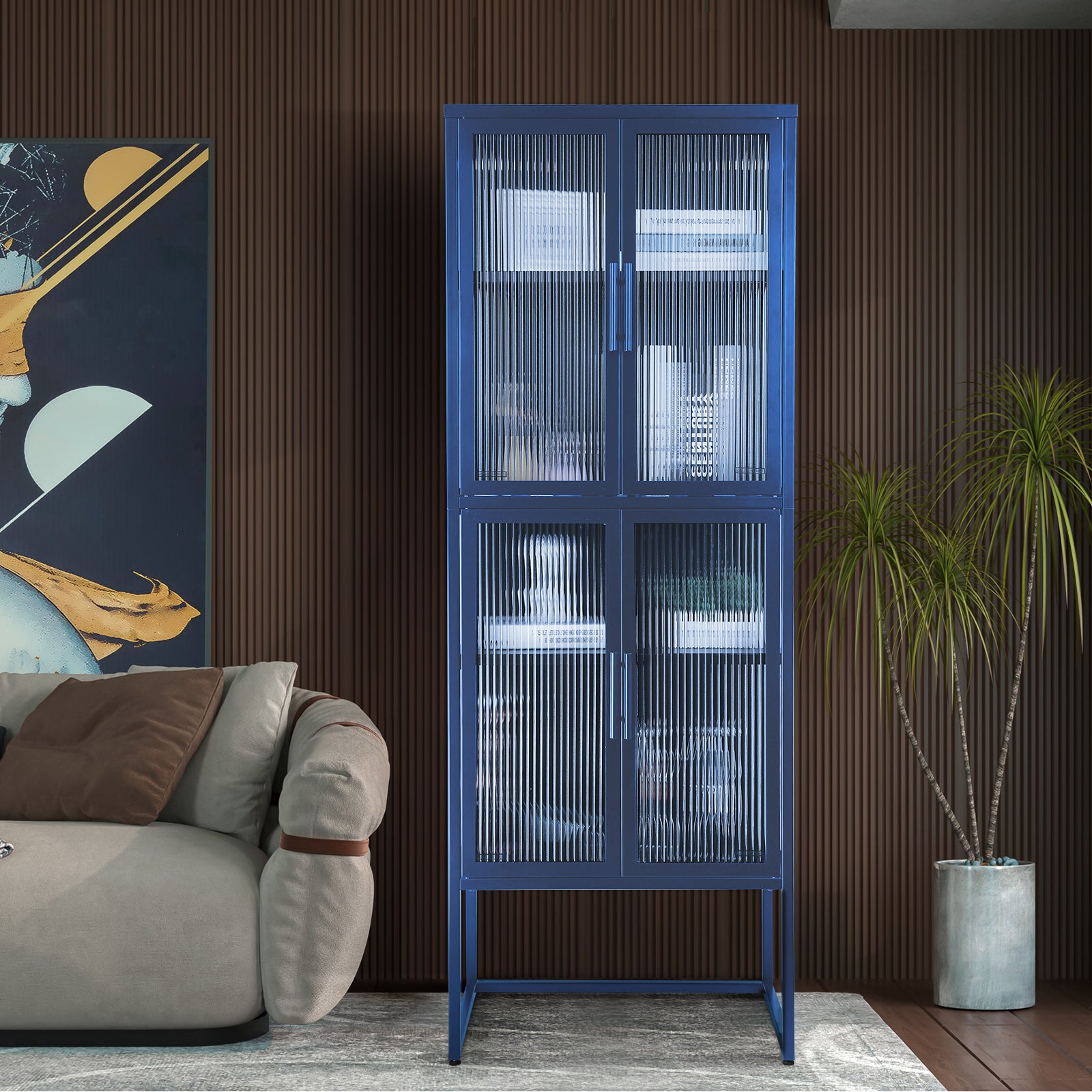 Zane 4-Door Metal Cabinet with Glass Doors, Blue