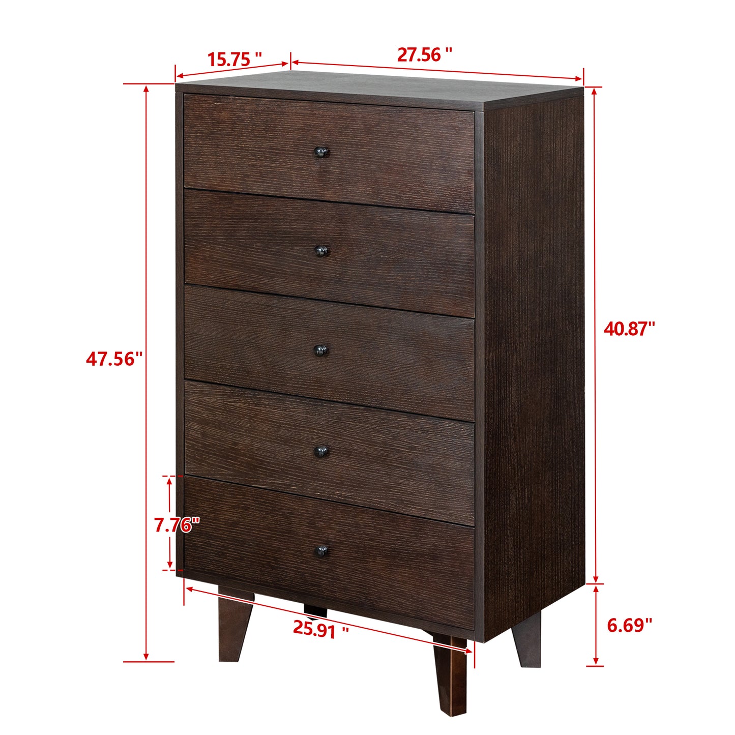 Indie Mid-Century Modern 5-Drawer Chest, Auburn