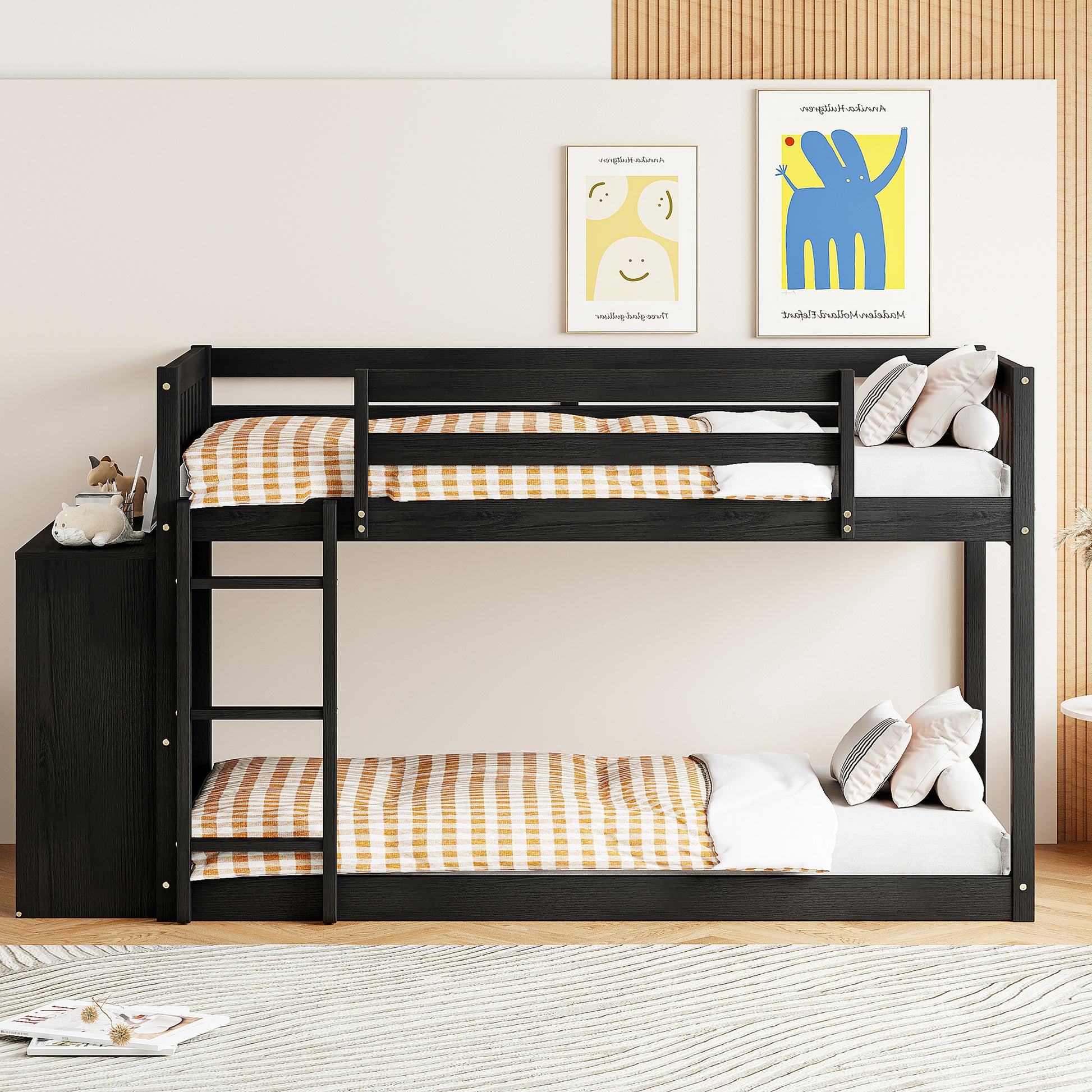 Rachel Twin over Twin Bunk Bed with 4 Drawers and 3 Shelves-Espresso