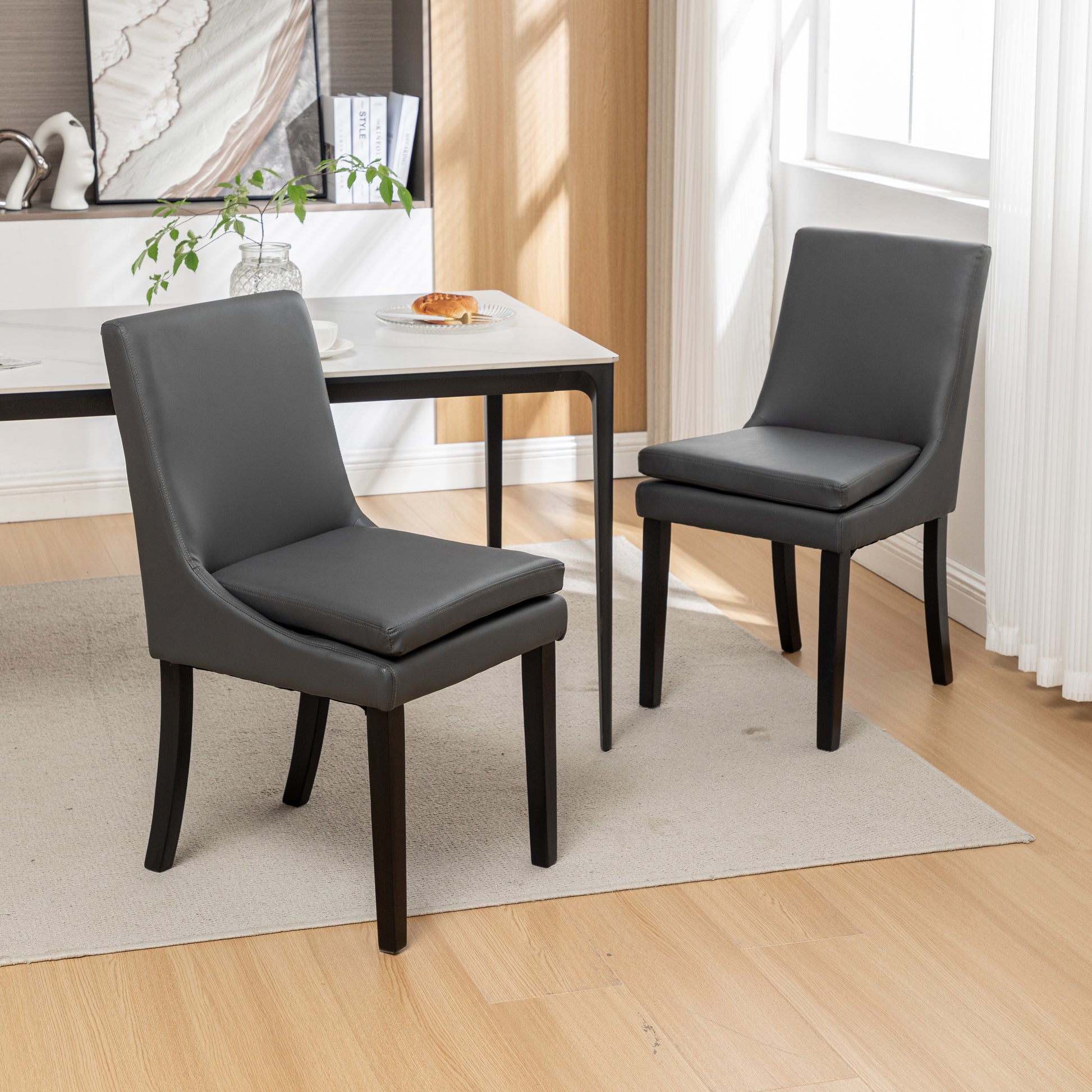 Serenita Mid-Century Modern Upholstered Fabric Dining Chair Set of 2 Dark Gray