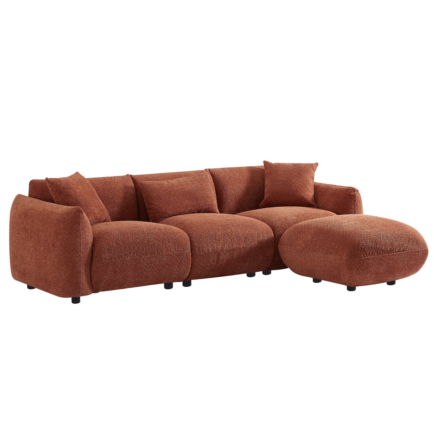 Marigold Mid-Century Modern Orange Boucle Sofa & Ottoman