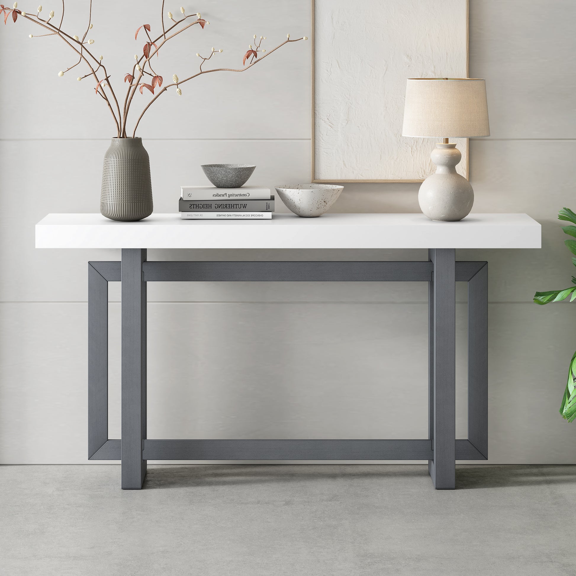 Brecker Modern Extra Long Console Table, White & Gray