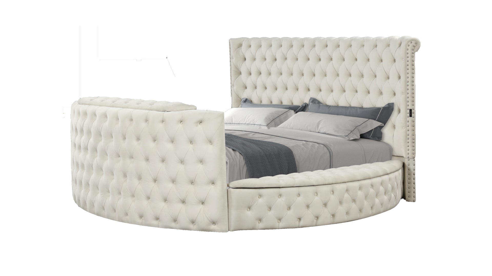 Maya Modern Style Crystal Tufted King Bed Made with wood in Cream