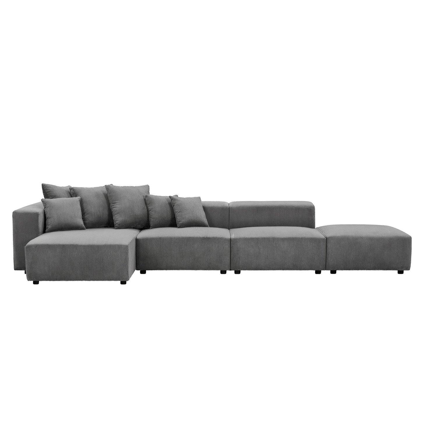 Garrick Modern Corduroy Upholstered 4-Piece Modular Sectional, Gray