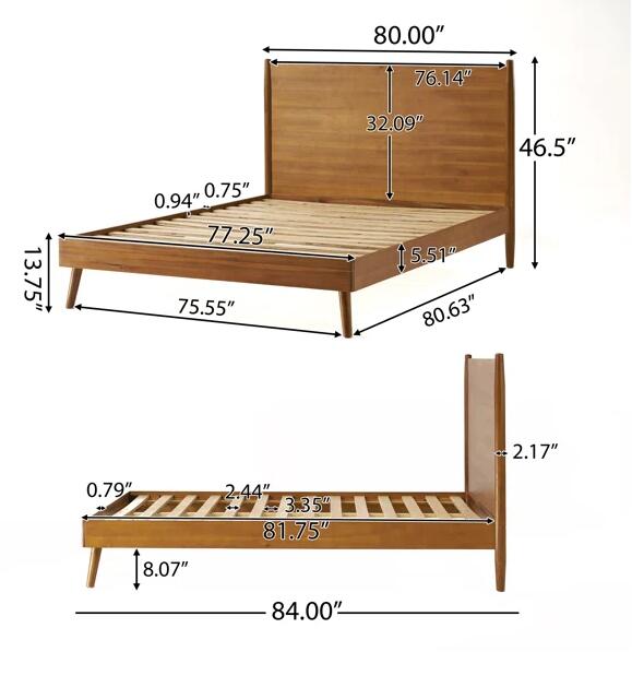 Calliope Mid-Century Modern Solid Wood Platform Bed, Brown