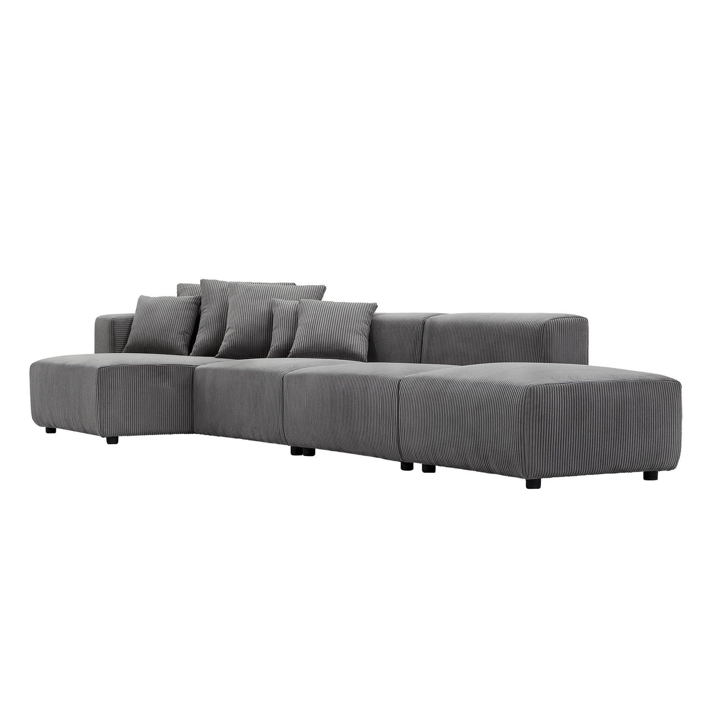 Garrick Modern Corduroy Upholstered 4-Piece Modular Sectional, Gray