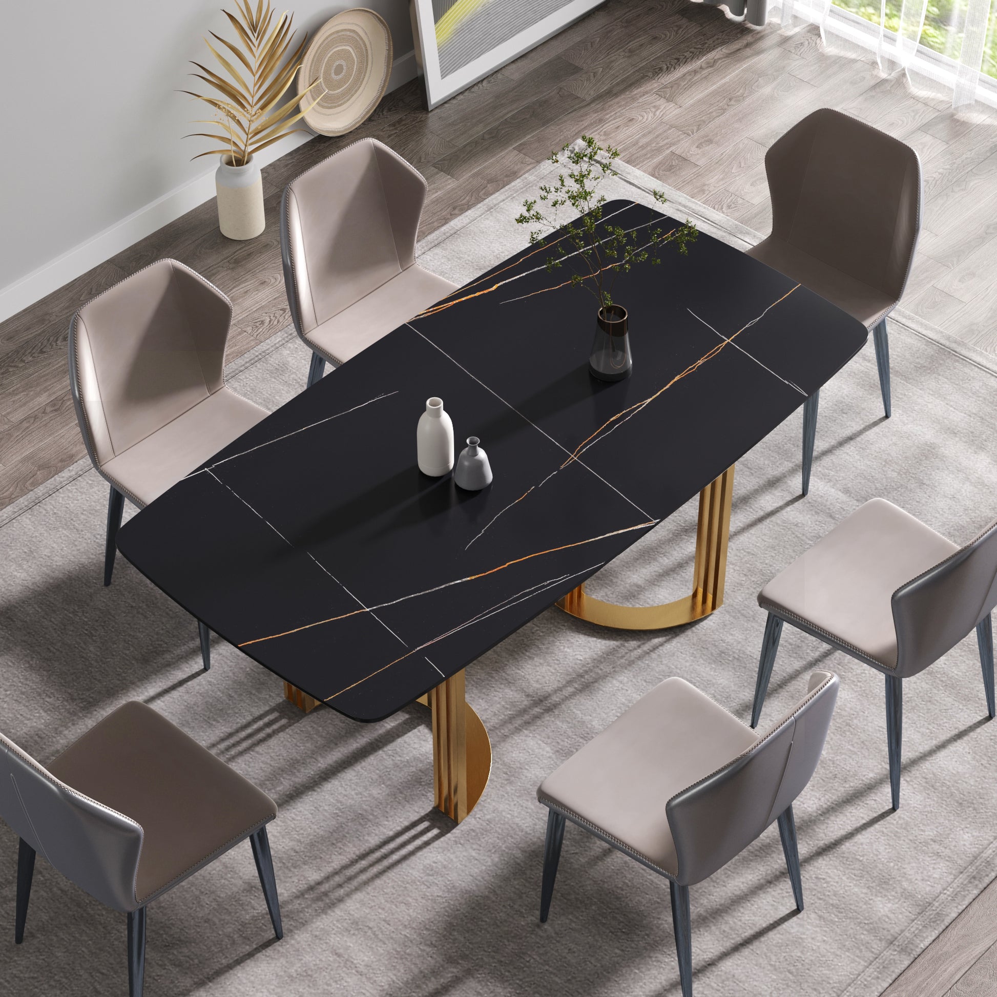 Moto II 70.8" Modern Sintered Stone Dining Table with Gold Base