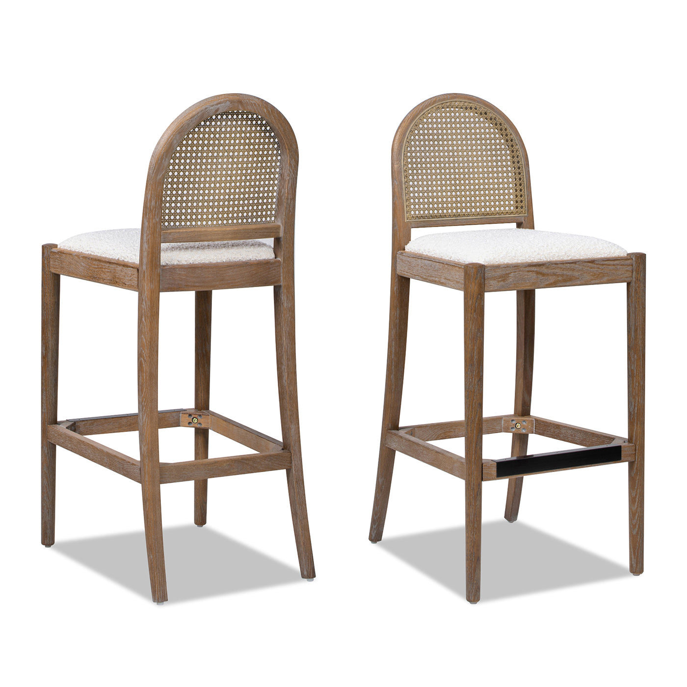 Briseis 30.5' Curved Back Cane Rattan Bar Stool, Set of 2, Ivory White Boucle