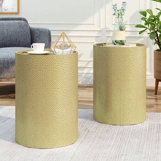 Brookhaven Modern Hammered Aluminum Side Tables Set of 2 Gold