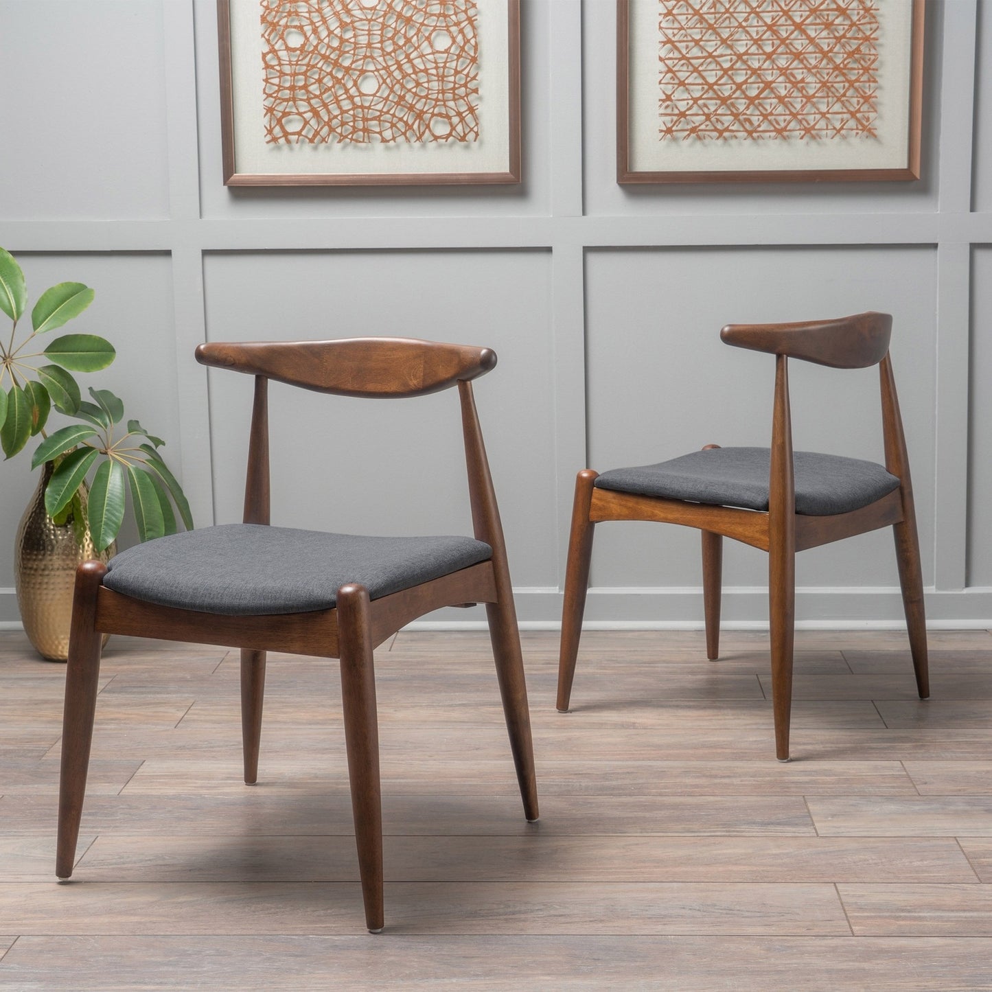 Margarette Mid-Century Modern Side Chairs Set of 2 Walnut & Charcoal