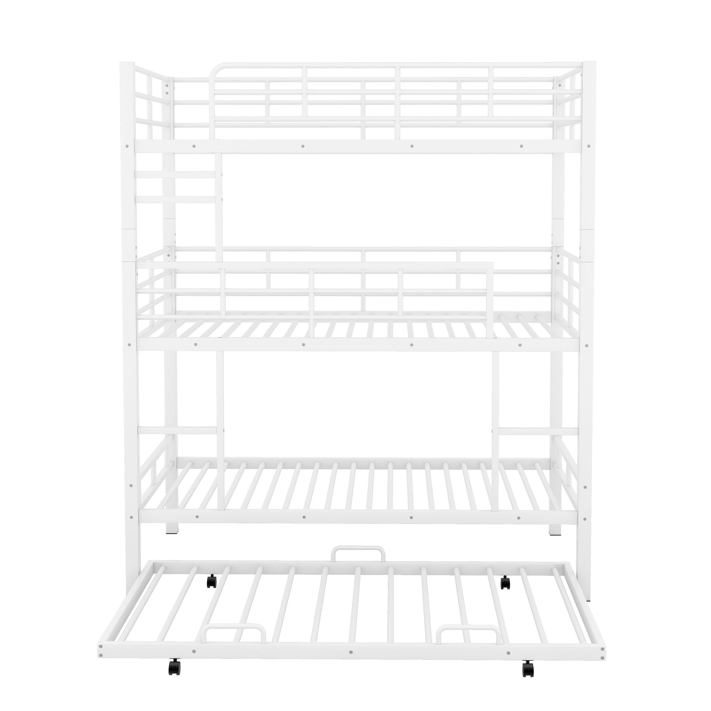 Emily Metal Twin Size Triple Bunk Bed With Trundle, White