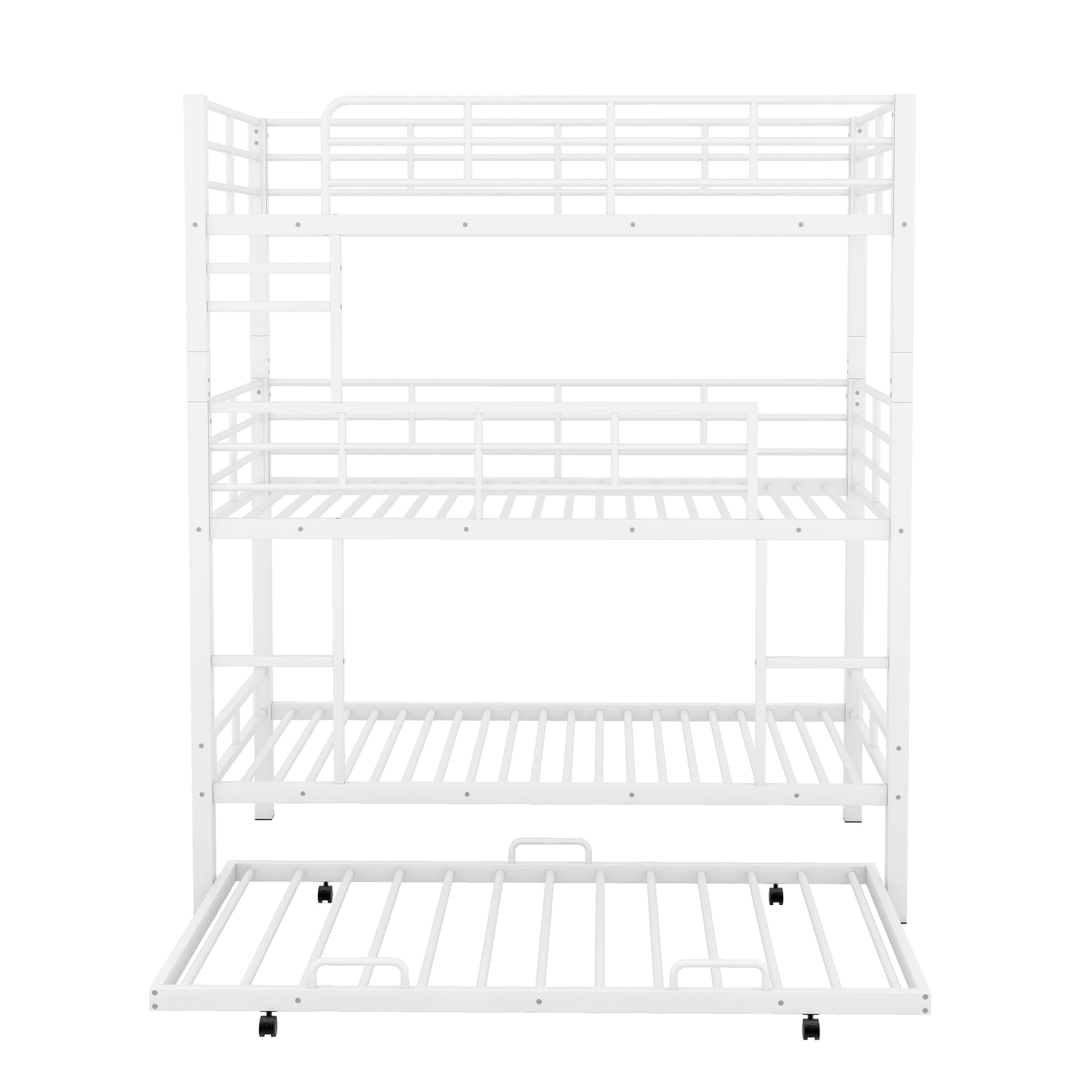 Emily Metal Twin Size Triple Bunk Bed With Trundle, White