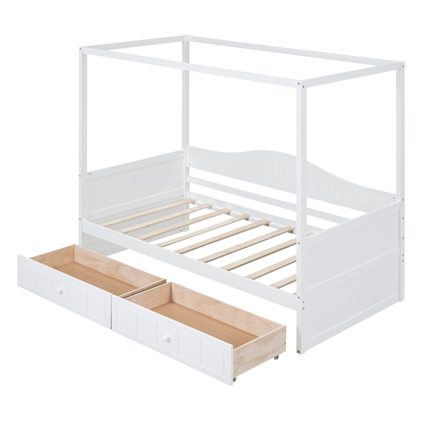 Twin Size Canopy Day Bed with 2 Drawers, White