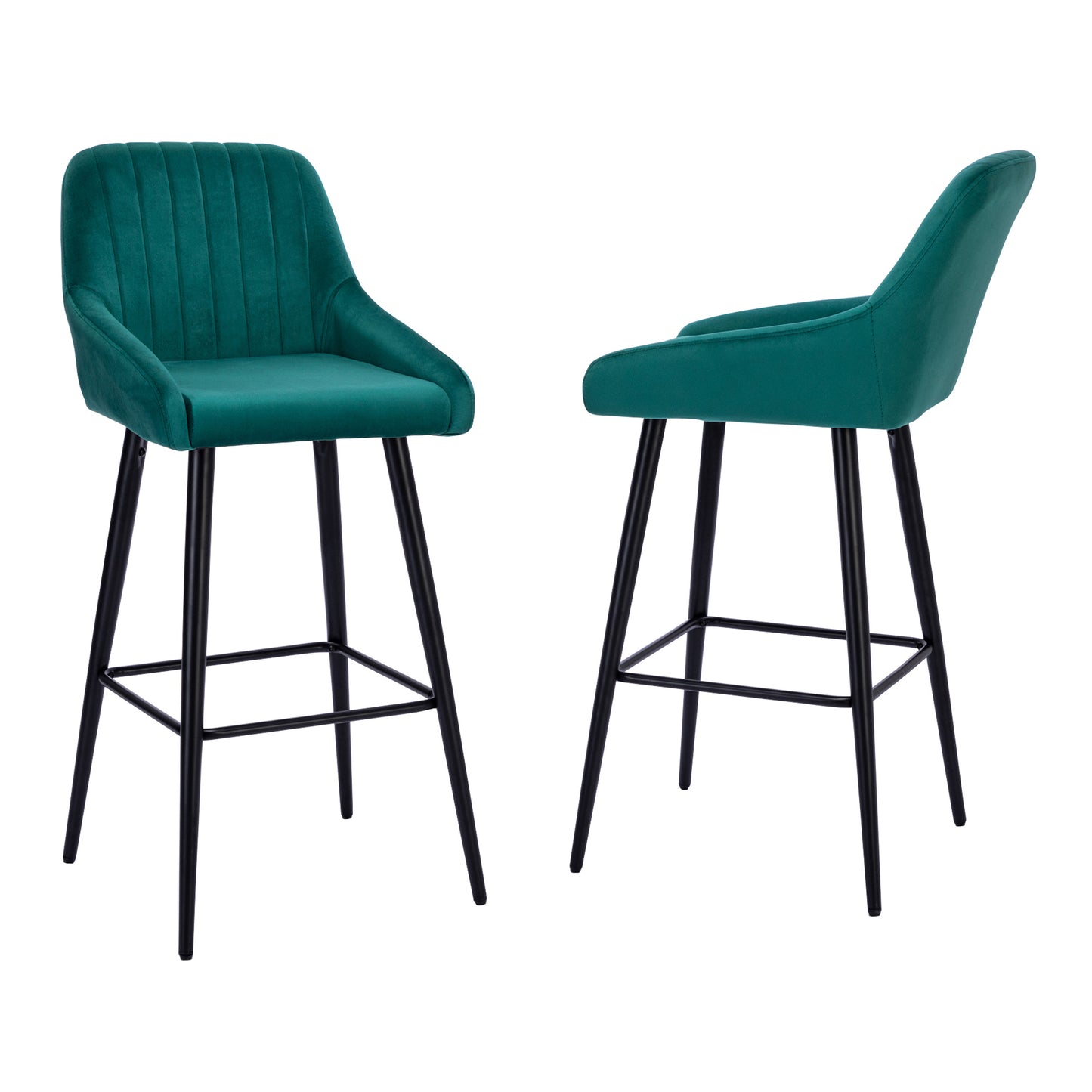 Baily Elegant Velvet Bar Stools with Black Legs Set of 2 , Green