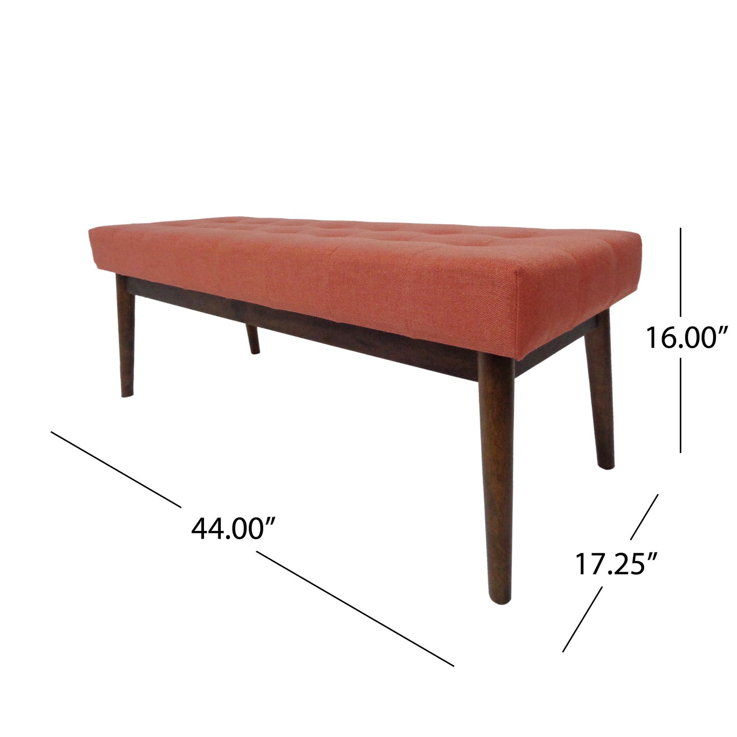 Altman Mid-Century Modern Rectangular Ottoman with Upholstered Top & Walnut Base, Orange