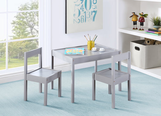 Della 3-Piece Solid Wood Kids Table & Two Chair Set, Gray