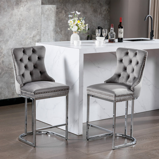 Sabine 26" Velvet Counter Height Bar Stools Set of 2 Gray