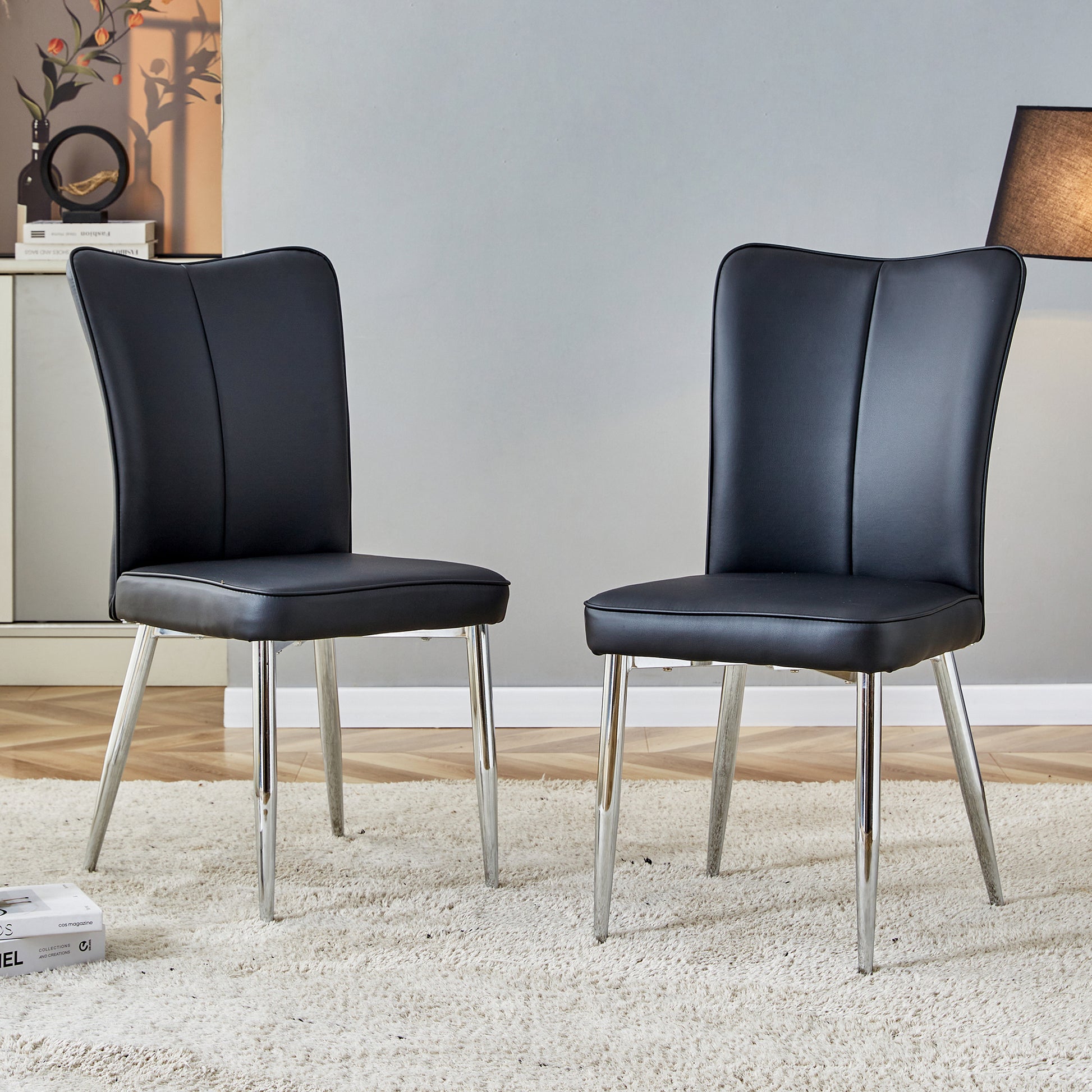 Ashley Modern Minimalist PU Leather Side Chairs Set of 2 , Black