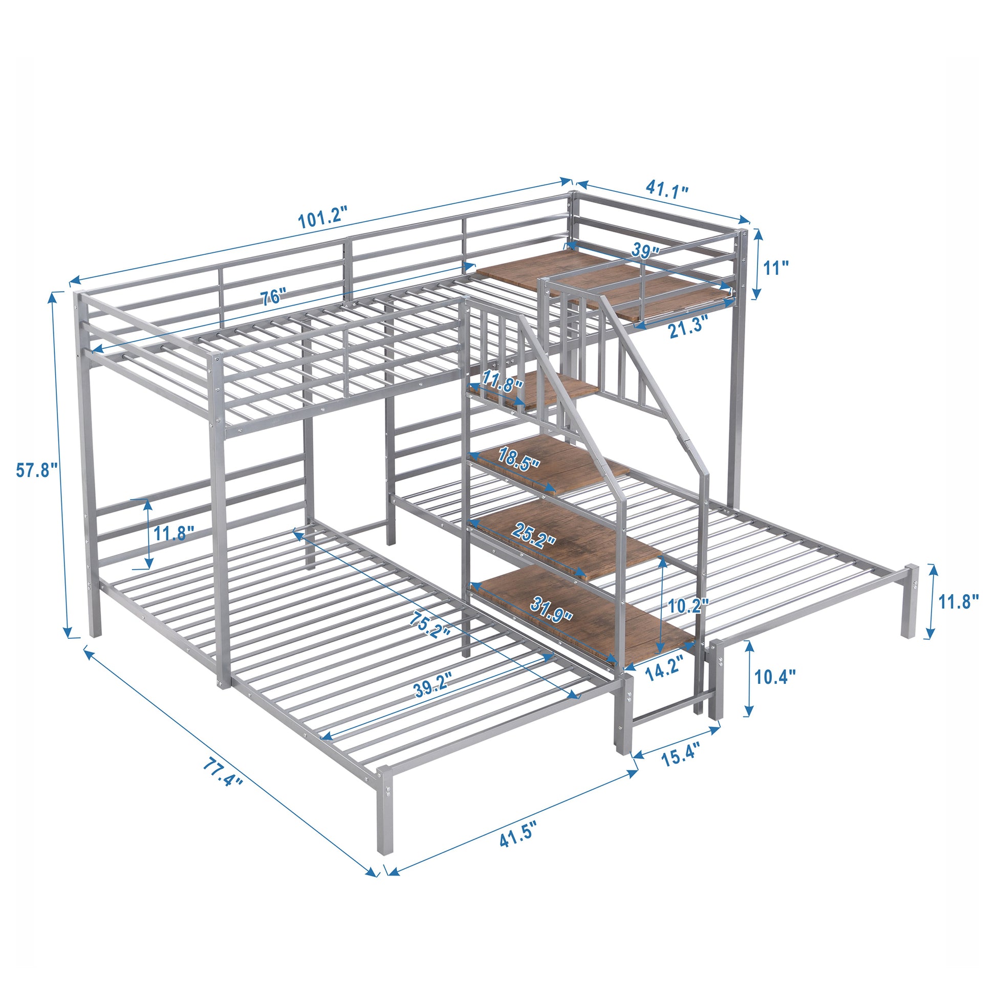 Adams Triple Metal Twin Bunk Bed, Silver