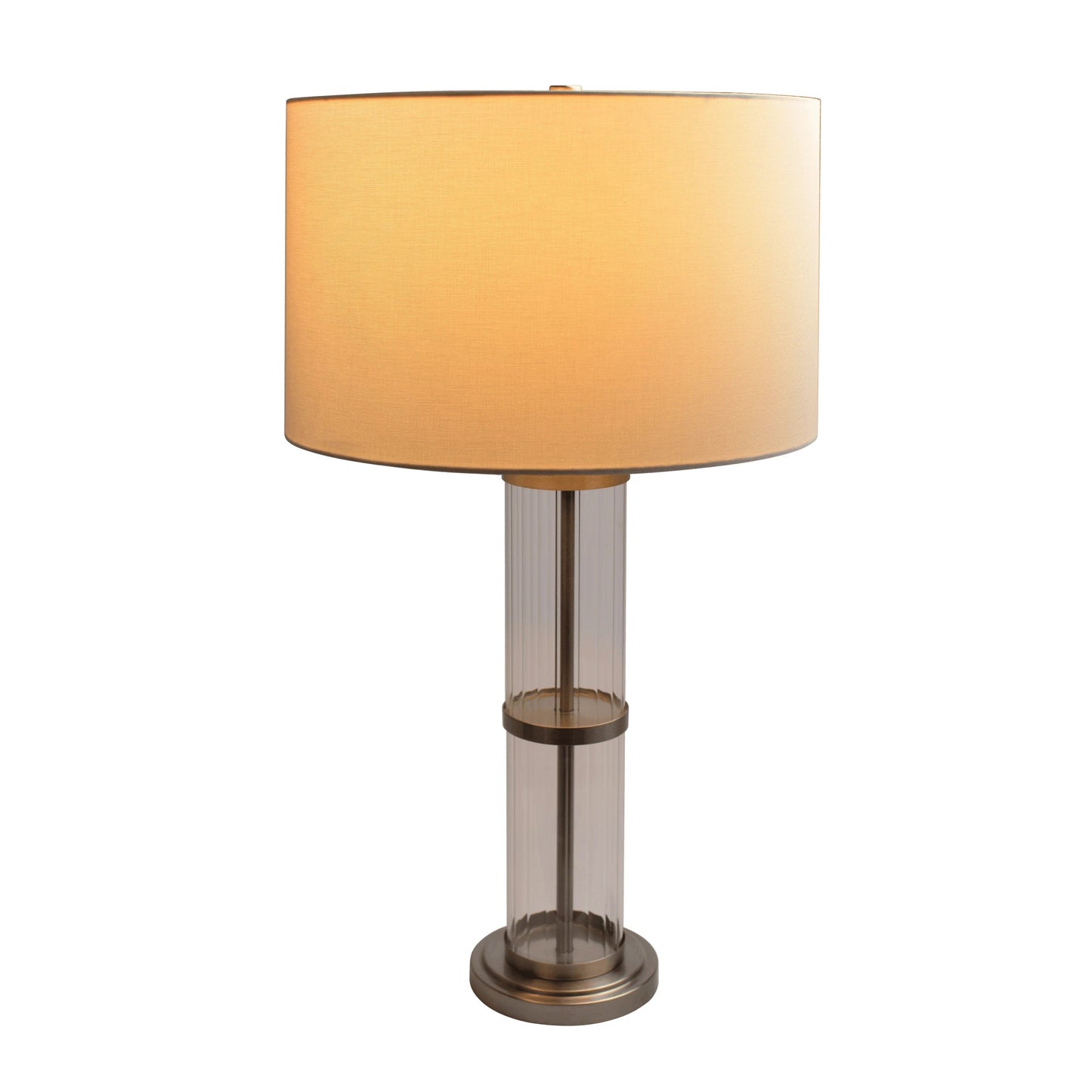 Echo Brushed Nickel Table Lamp with On/Off Switch Clear Glass Body Metal Base