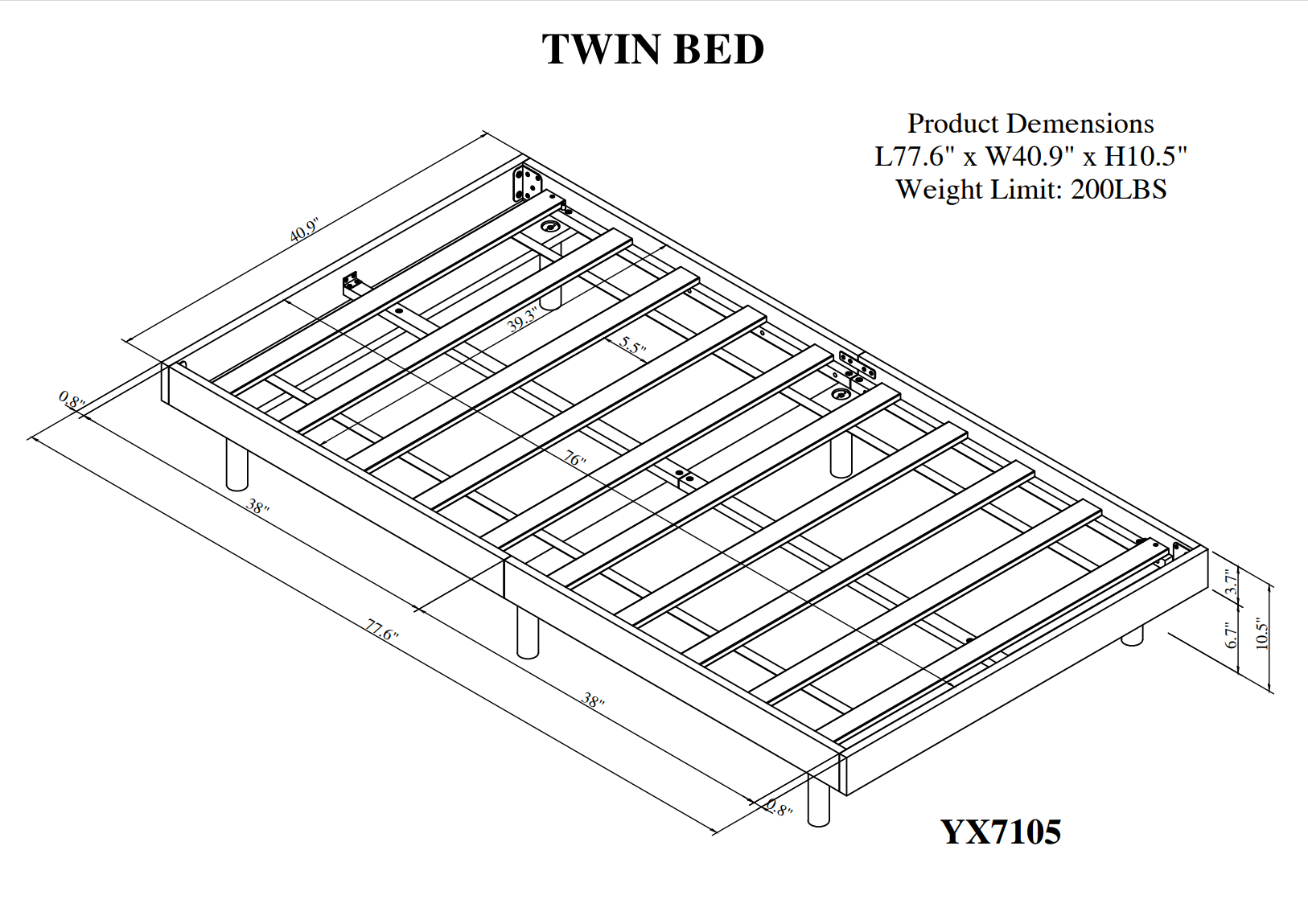 Laken Modern Design Twin Size Floating Platform Bed Frame