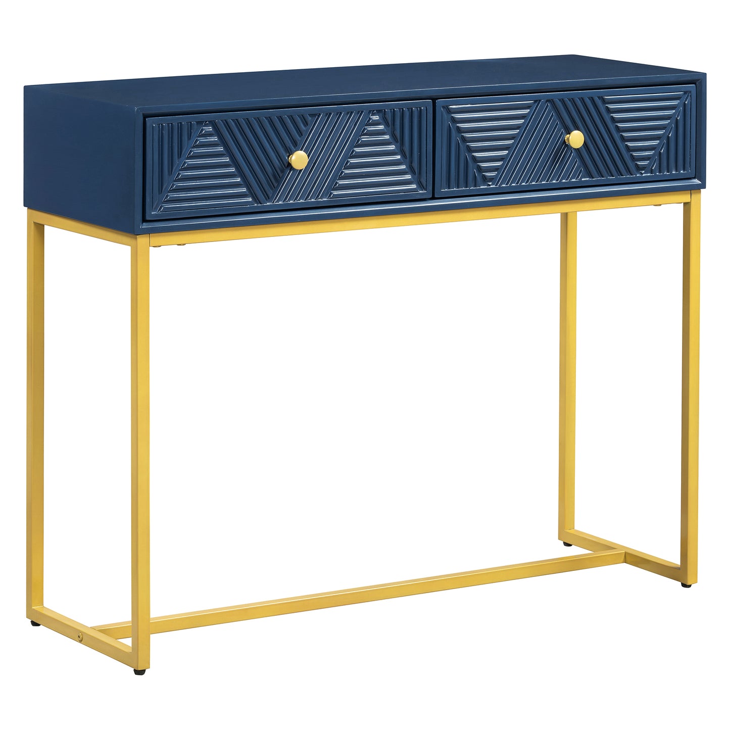 Jessalyn Modern 2-Drawer Console Table with Gold Legs, Navy