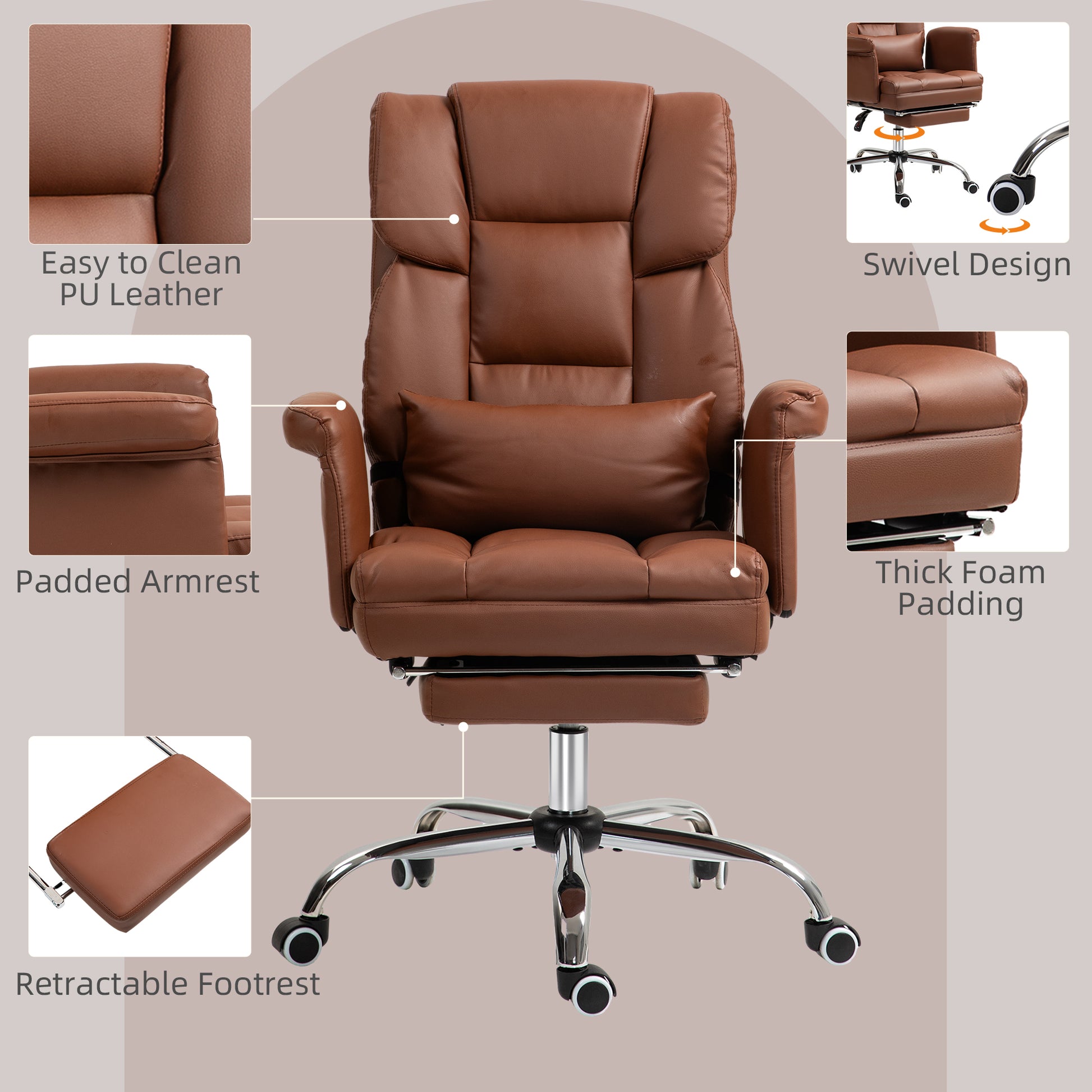 Amara PU Leather Executive Office Chair, Brown