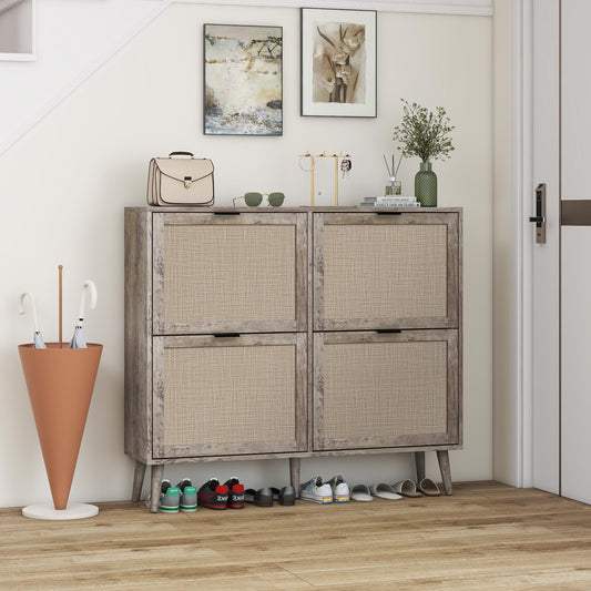 Ione Modern Shoe Cabinet with Engineered Rattan Doors, Gray