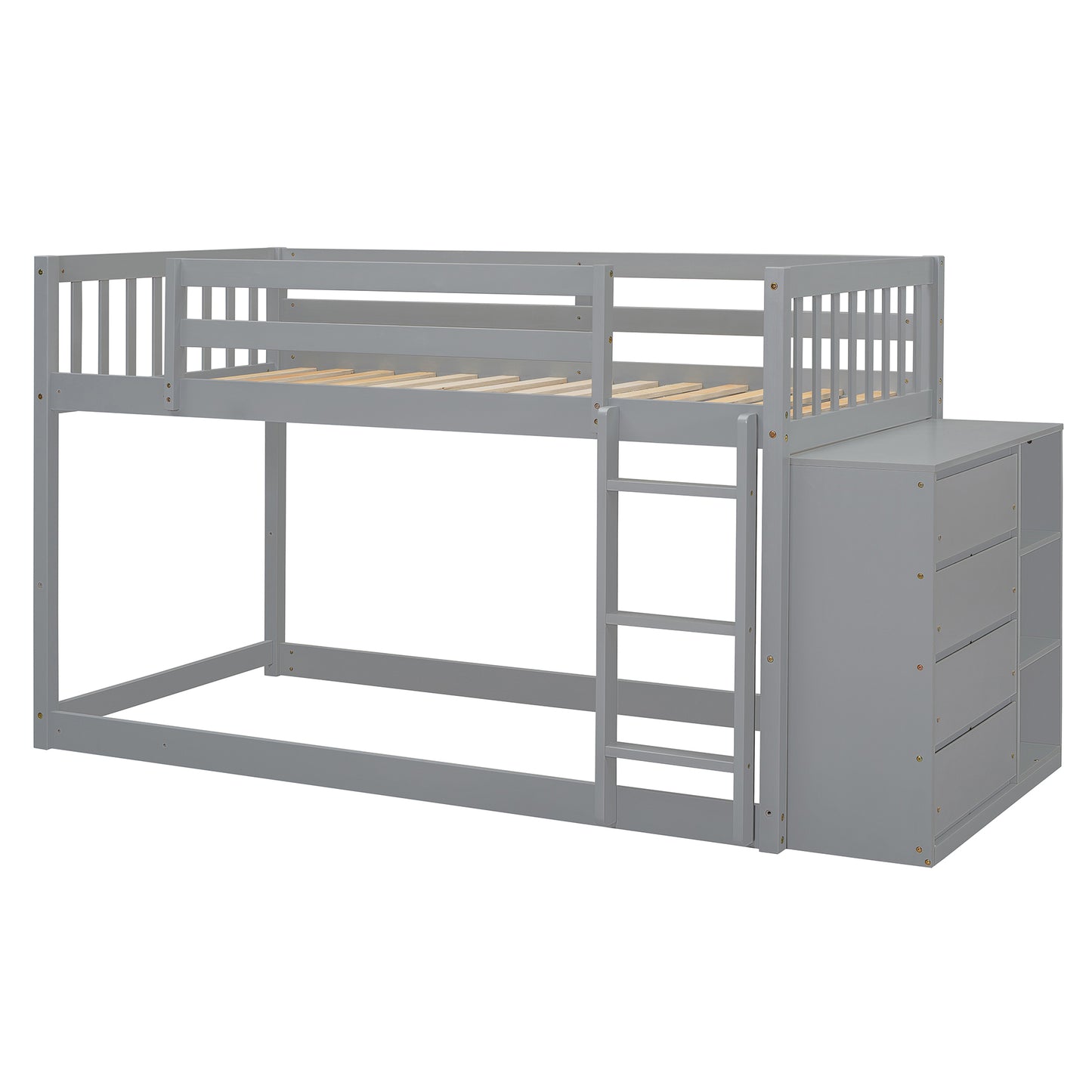 Rachel Twin over Twin Bunk Bed with 4 Drawers and 3 Shelves-Gray