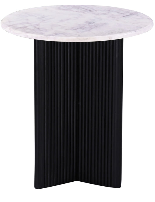 Marshall Luxurious Round Mable Topped Pedestal Side/End Table, Living Room Accent Table, White/Black