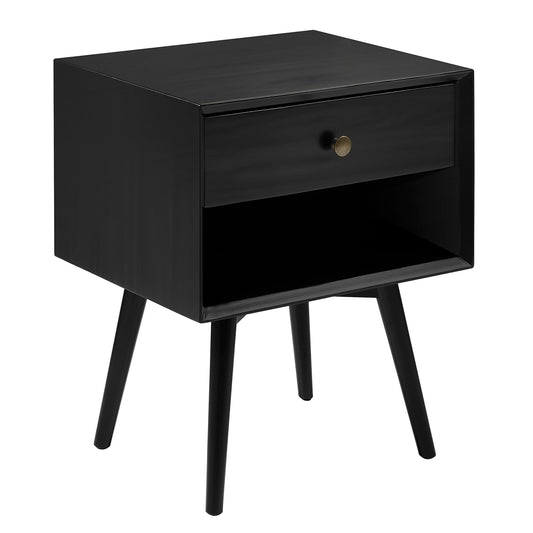 Bonnie Mid-Century Modern Single-Drawer Solid Wood Nightstand - Black