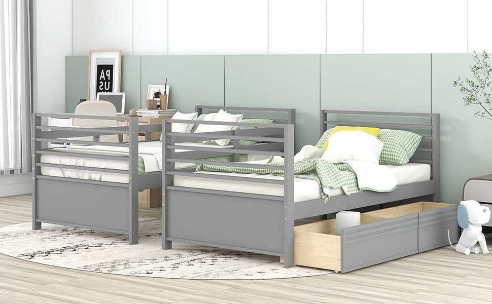 Rachel Twin over Twin Wood Bunk Bed with Two Drawers - Gray